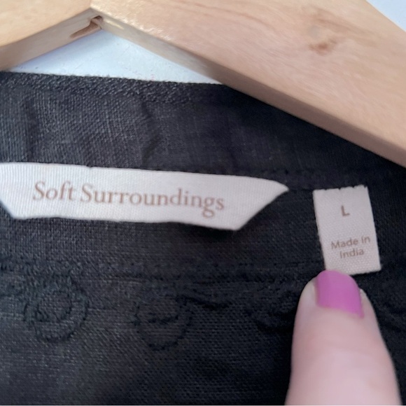 Soft Surroundings Desert Linen Tunic Top Black Embroidered Classic Playful Chic - Picture 5 of 15